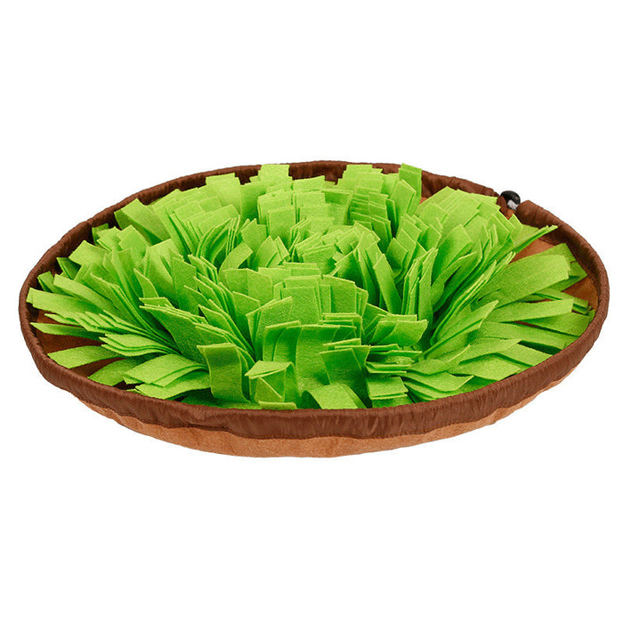 Coathaus Snuffle Mat in Meadow Green, a round fleece foraging mat
