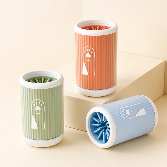 Coathaus Paw Cleaner Cup in three colours, showing the soft silicone bristles inside
