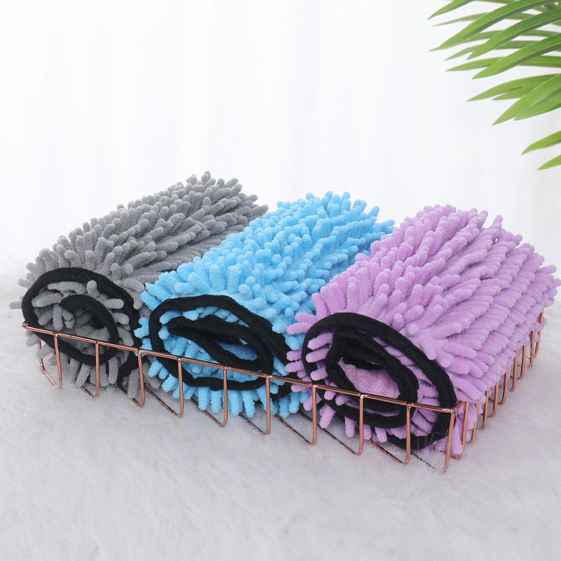 Coathaus Microfiber Pet Drying Towel in ocean blue, storm grey and lavender, rolled in a basket