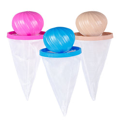 Coathaus Laundry Fur Catcher in Ocean Blue, Sand and Blush Pink, showing the swirl float and white mesh net
