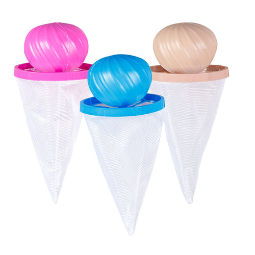 Coathaus Laundry Fur Catcher in Ocean Blue, Sand and Blush Pink, showing the swirl float and white mesh net