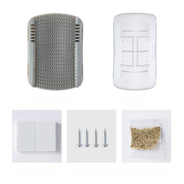 Coathaus Cat Self-Groomer parts: curved base, bristle pad, wall plate, screws and catnip