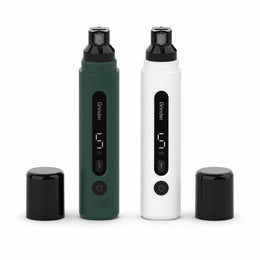 Coathaus Quiet Nail Grinder in Forest Green and Cloud White standing side by side with caps