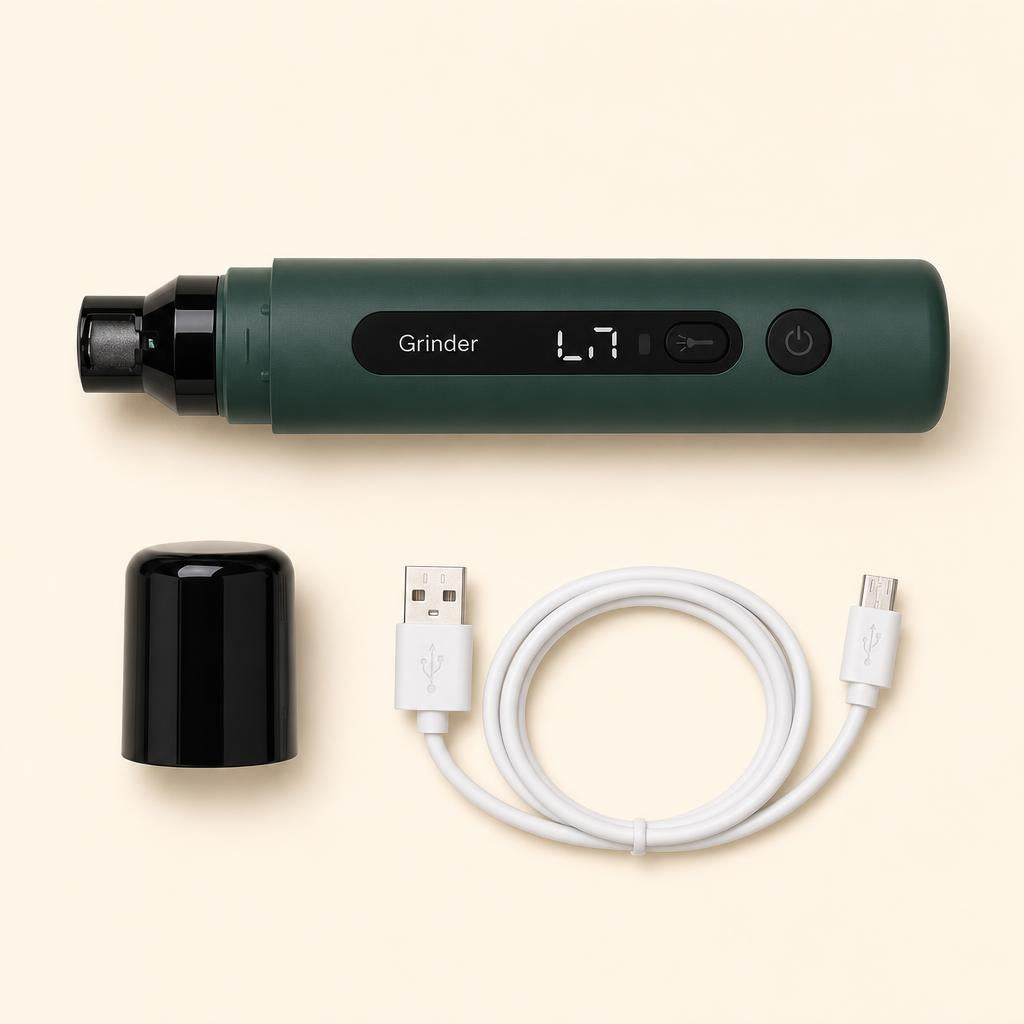 What is included: Coathaus Quiet Nail Grinder, protective cap and USB charging cable