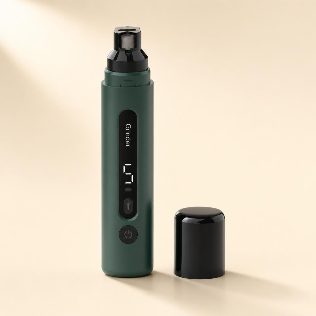 Coathaus Quiet Nail Grinder in Forest Green, hero shot on a cream background