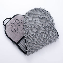The Coathaus Microfiber Pet Drying Towel in storm grey, folded to show both textures and the hand pocket