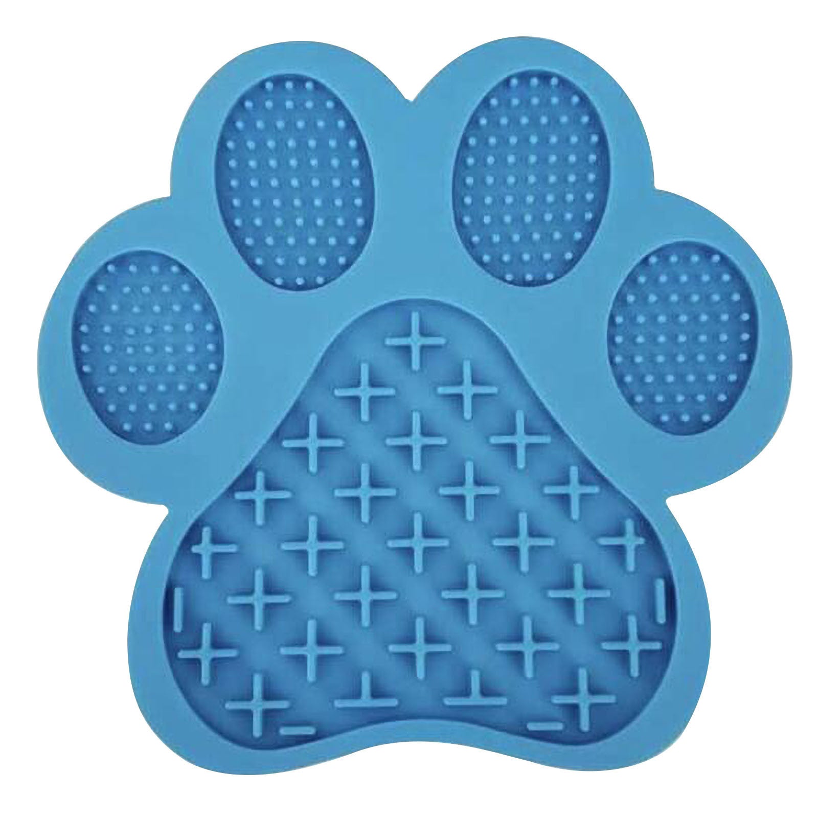 Paw lick mat in Ocean Blue, top view showing the waffle grid centre and dotted toe pads