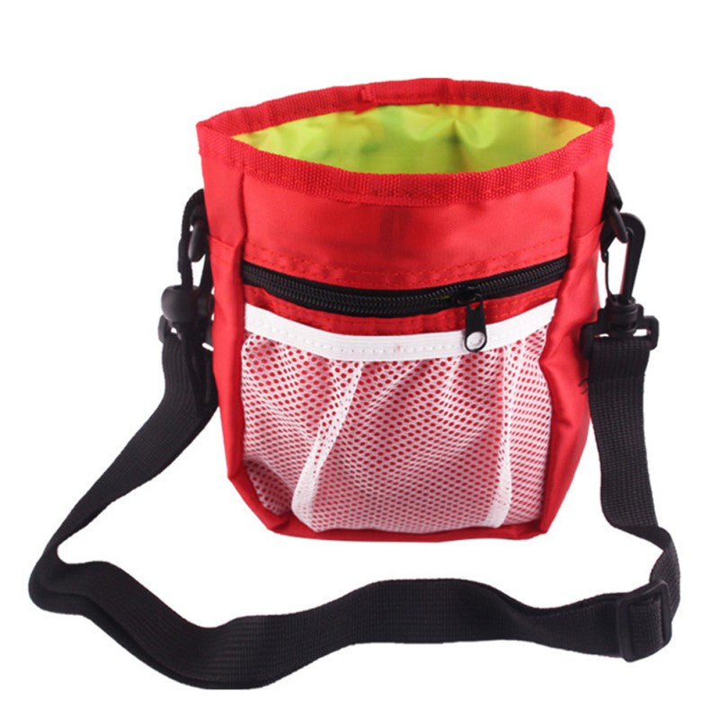 Cherry Red treat pouch front view showing zip pocket, mesh pocket and carabiner