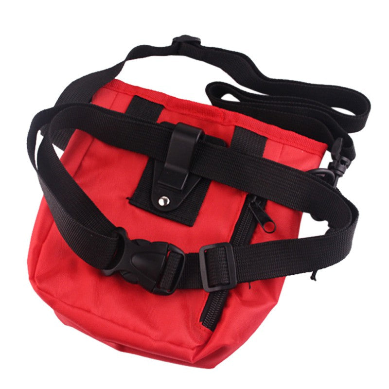 Back of the treat pouch showing the sprung belt clip and the detachable adjustable strap